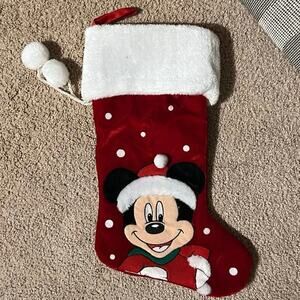 Vintage Mickey Mouse stocking , pom poms, santa hat 18.5"